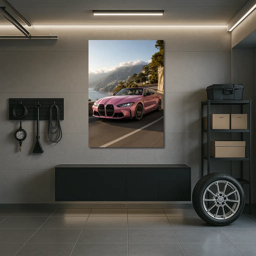 BMW M4 Convertible Pink Coastal Road Drive – Wall Art