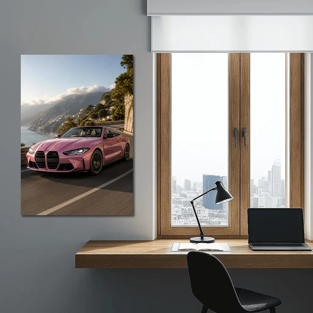 BMW M4 Convertible Pink Coastal Road Drive – Wall Art