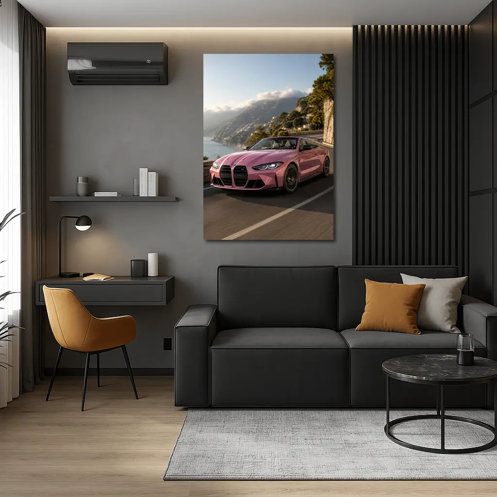 BMW M4 Convertible Pink Coastal Road Drive – Wall Art