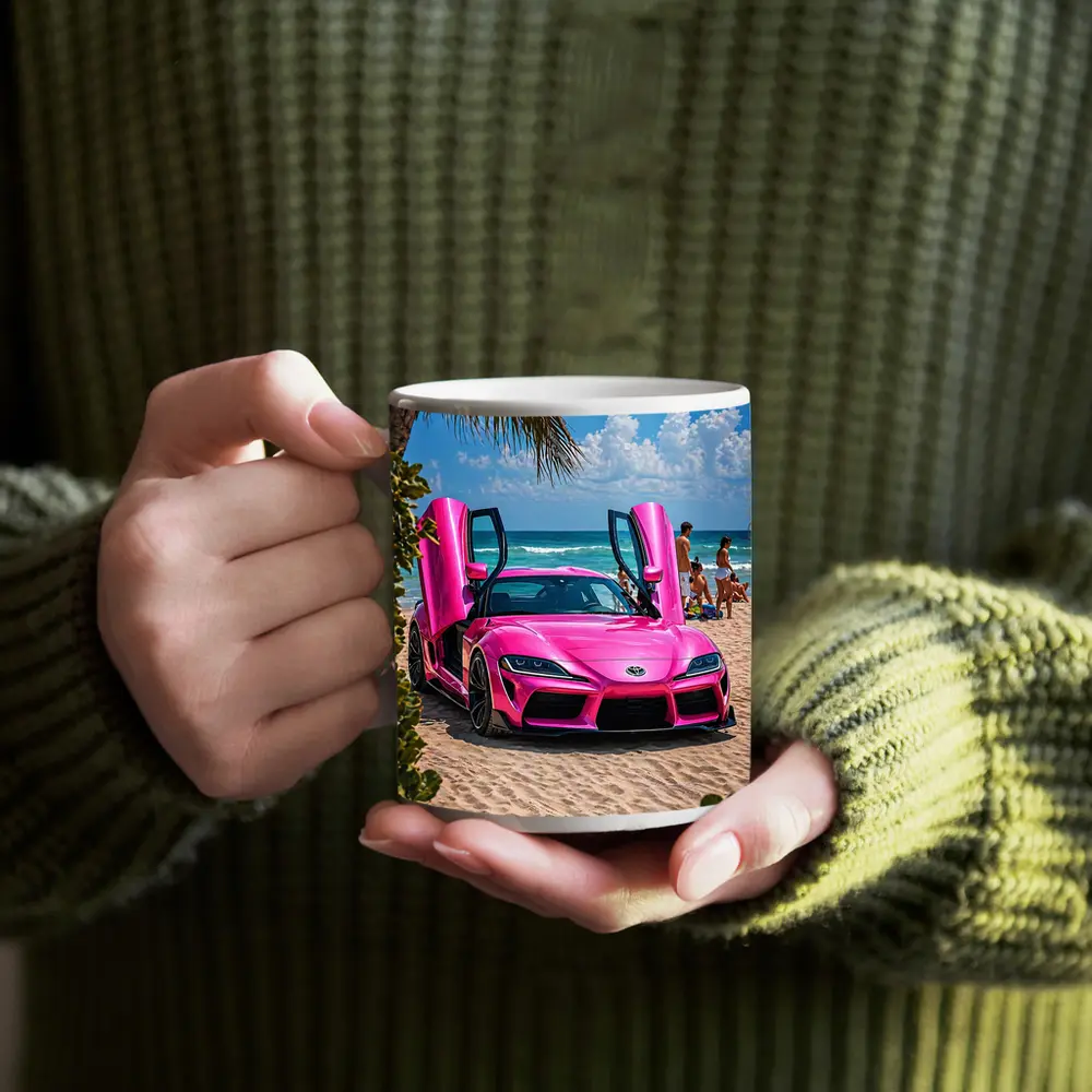 Pink Toyota GR Supra On Sunny Beach – Mugs