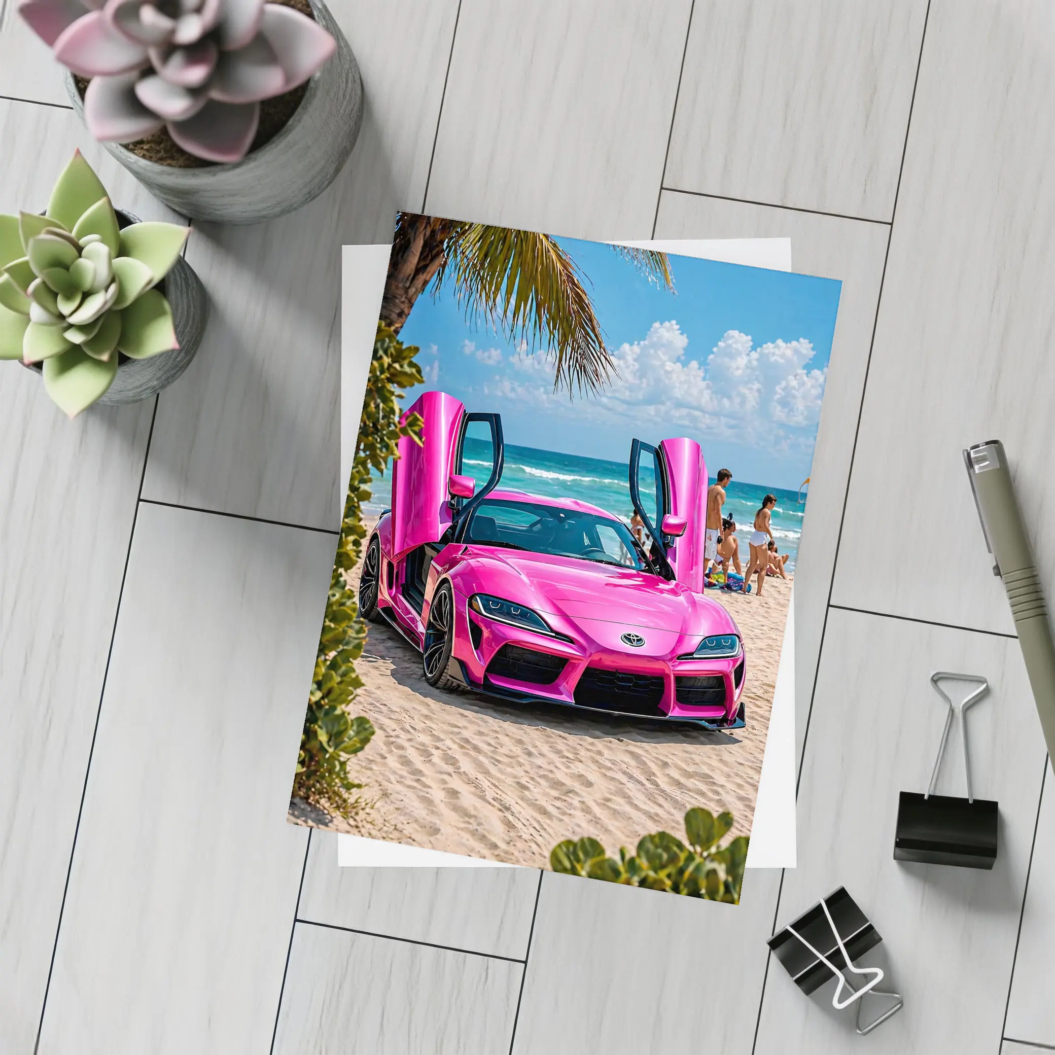 Pink Toyota GR Supra On Sunny Beach – Postcards