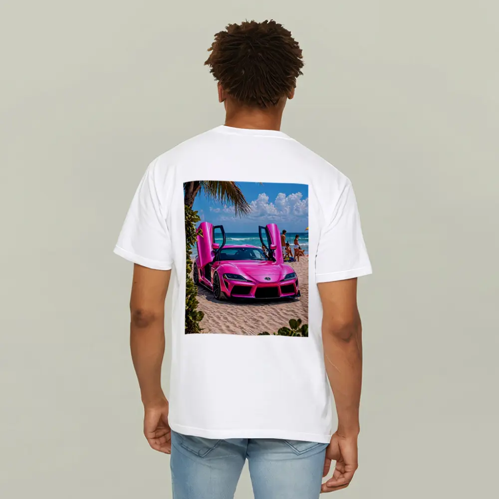 Pink Toyota GR Supra On Sunny Beach – T-Shirts