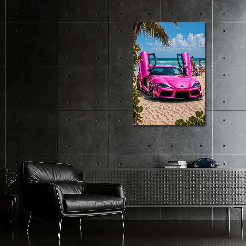 Pink Toyota GR Supra On Sunny Beach – Wall Art