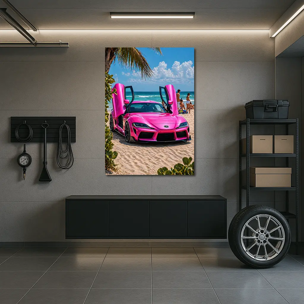 Pink Toyota GR Supra On Sunny Beach – Wall Art