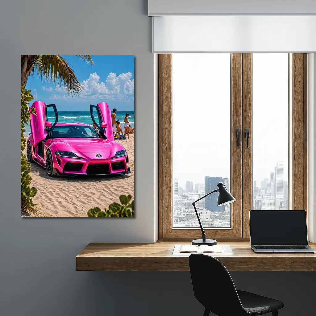 Pink Toyota GR Supra On Sunny Beach – Wall Art
