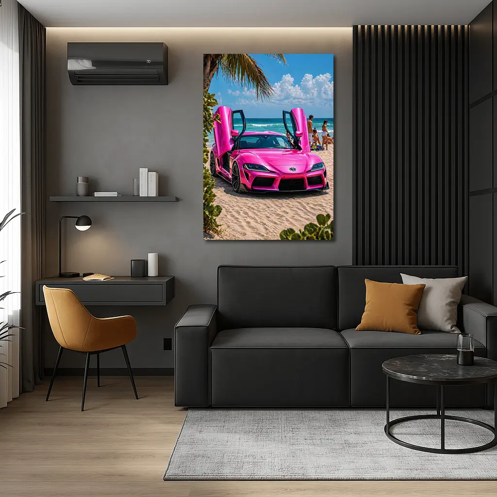 Pink Toyota GR Supra On Sunny Beach – Wall Art