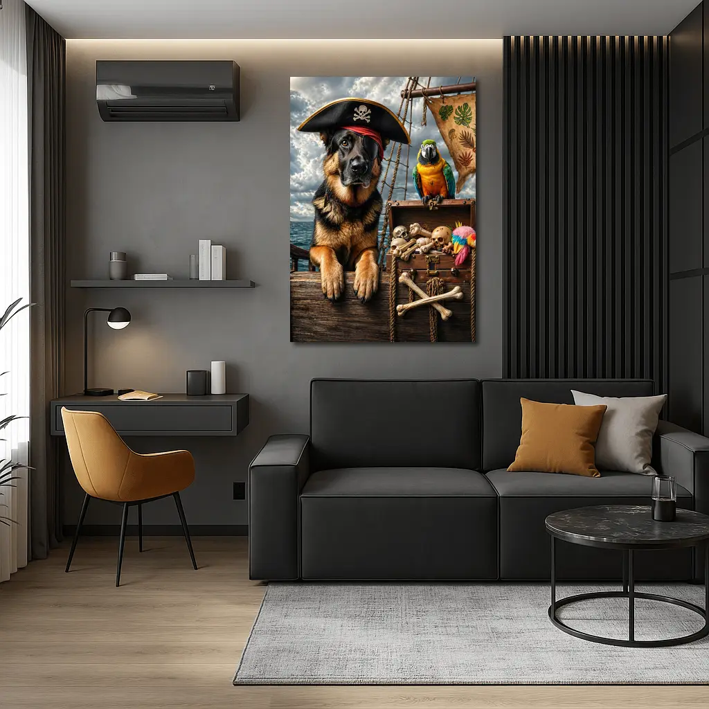 Pirate German Shepherd and Parrot Ship – Wall Art
