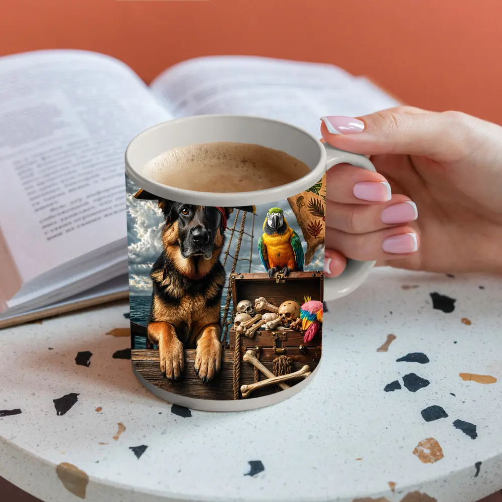 Pirate German Shepherd and Parrot Ship – Mugs