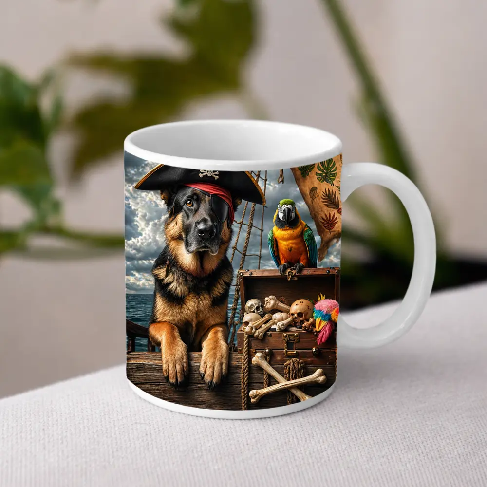 Pirate German Shepherd and Parrot Ship – Mugs