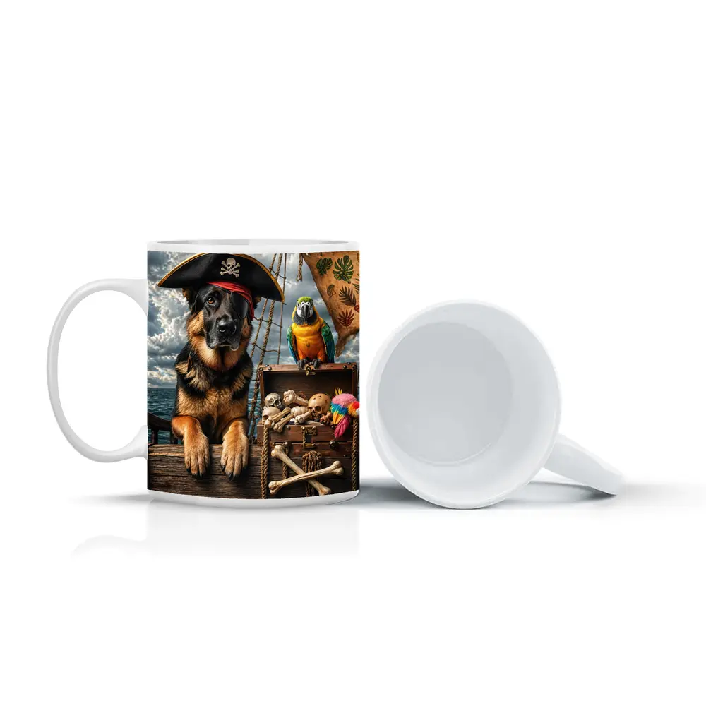 Pirate German Shepherd and Parrot Ship – Mugs