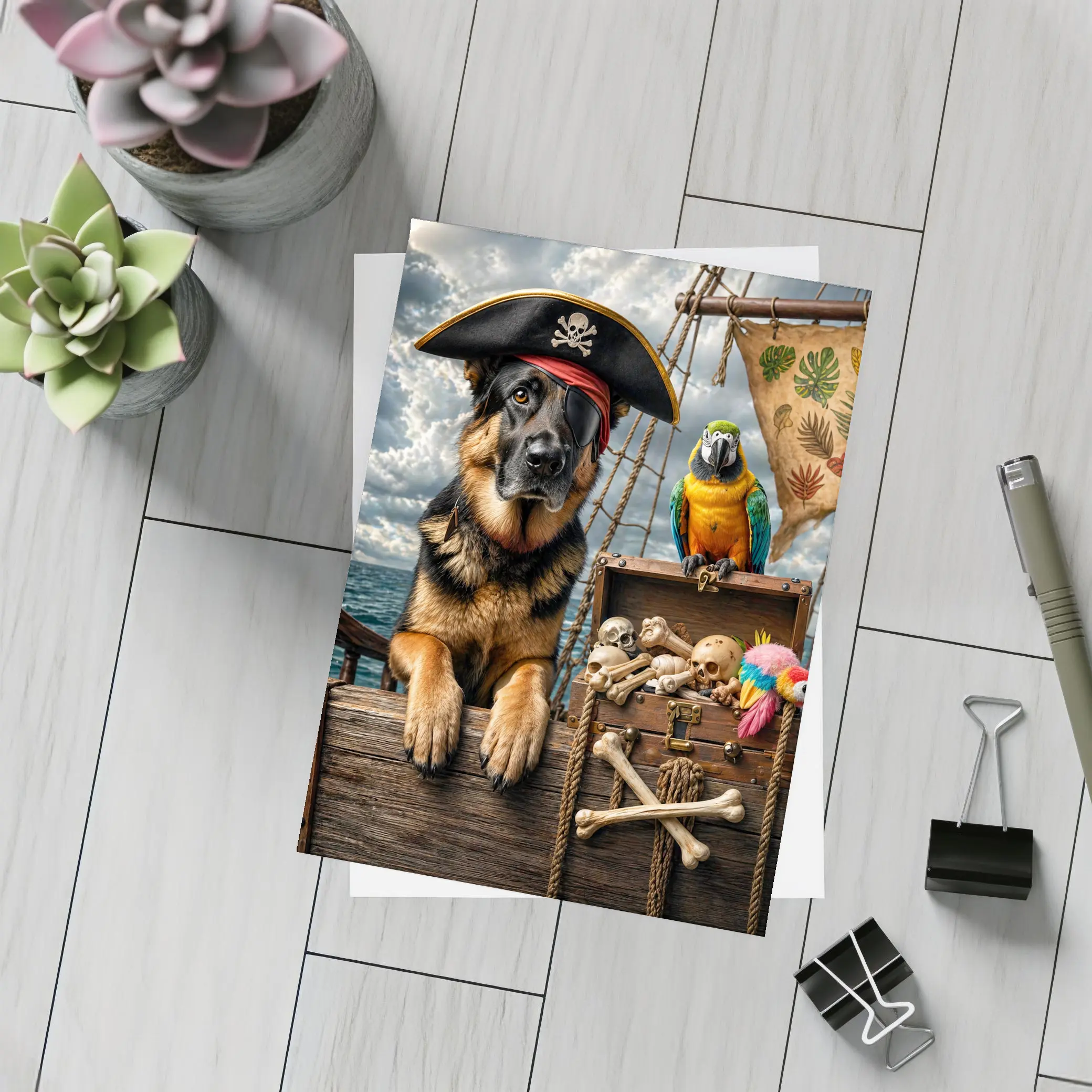 Pirate German Shepherd and Parrot Ship – Postcards