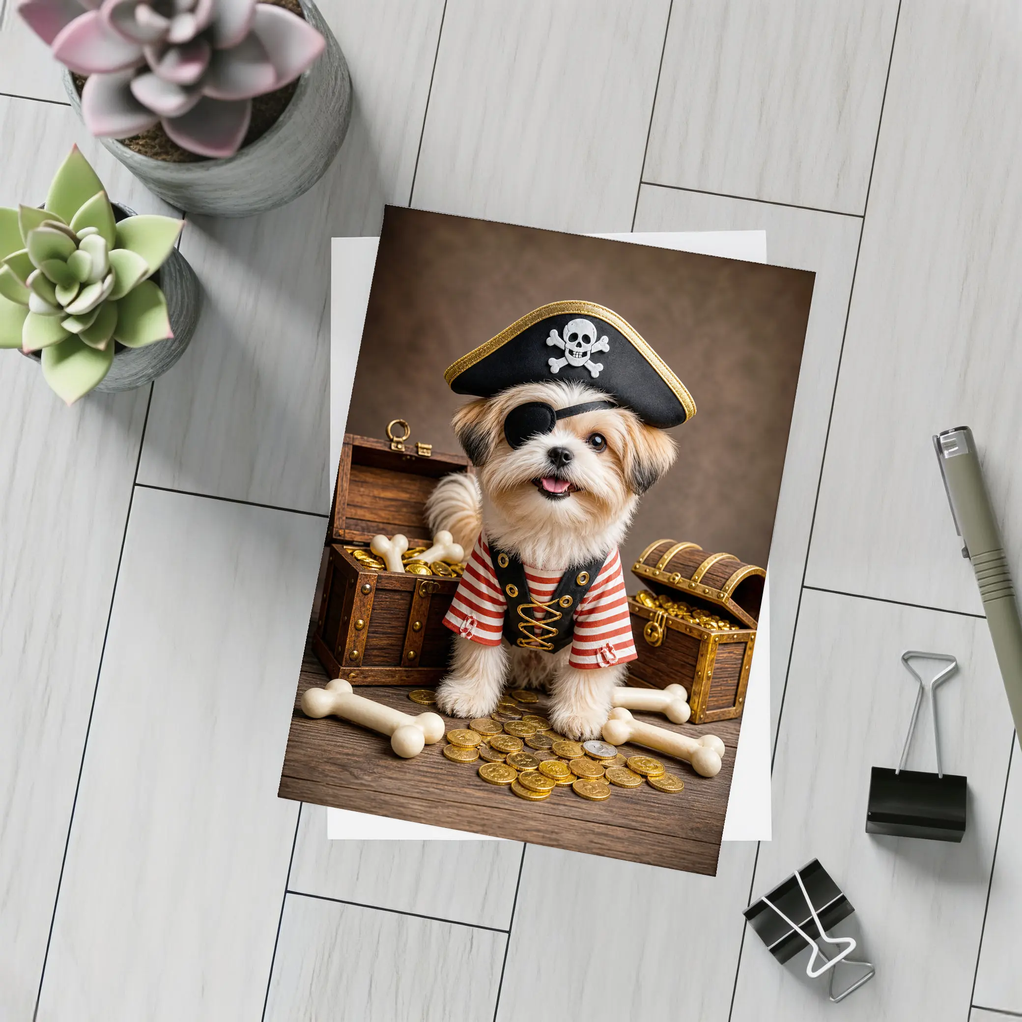 Shih Tzu Pirate Dog Treasure Chest Gold – Postcards