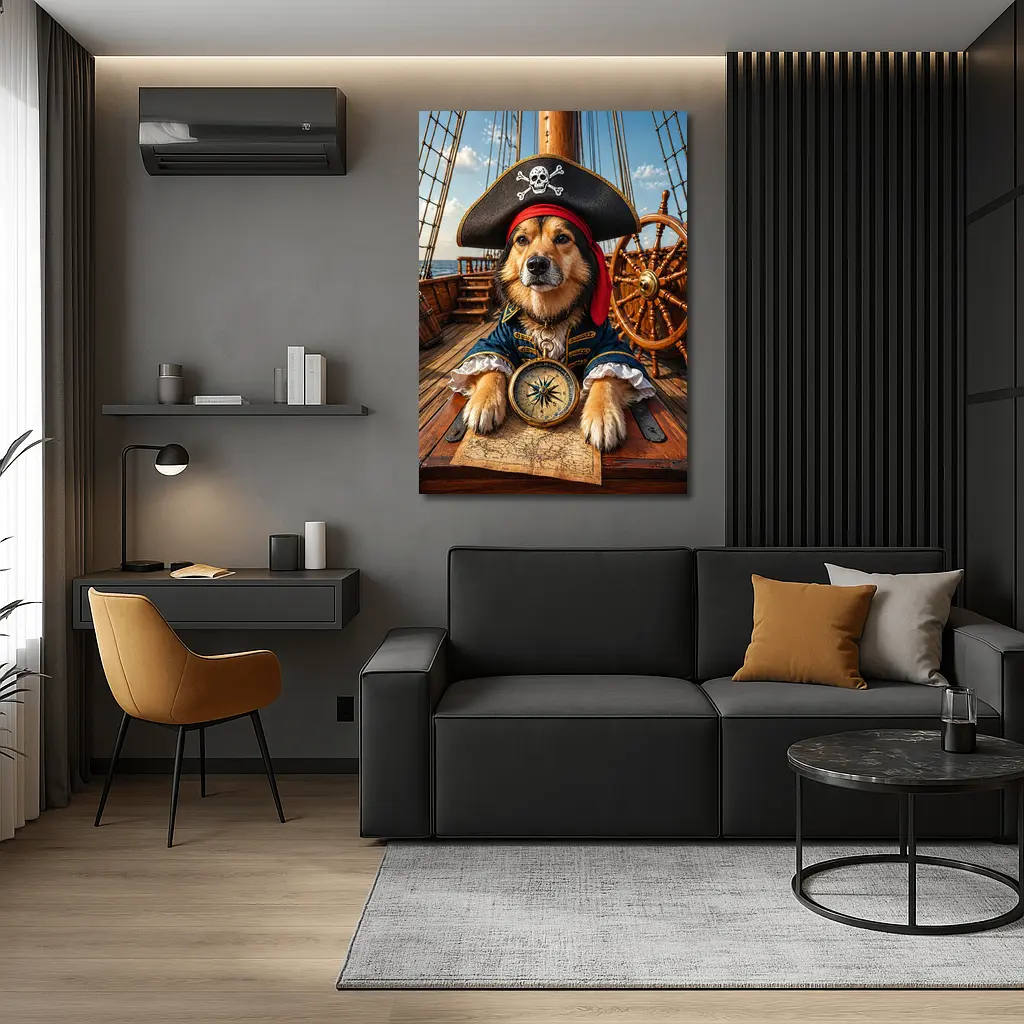 Golden Retriever Pirate Captain on Ship Deck – Wall Art