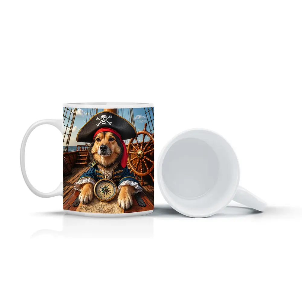 Golden Retriever Pirate Captain on Ship Deck – Mugs