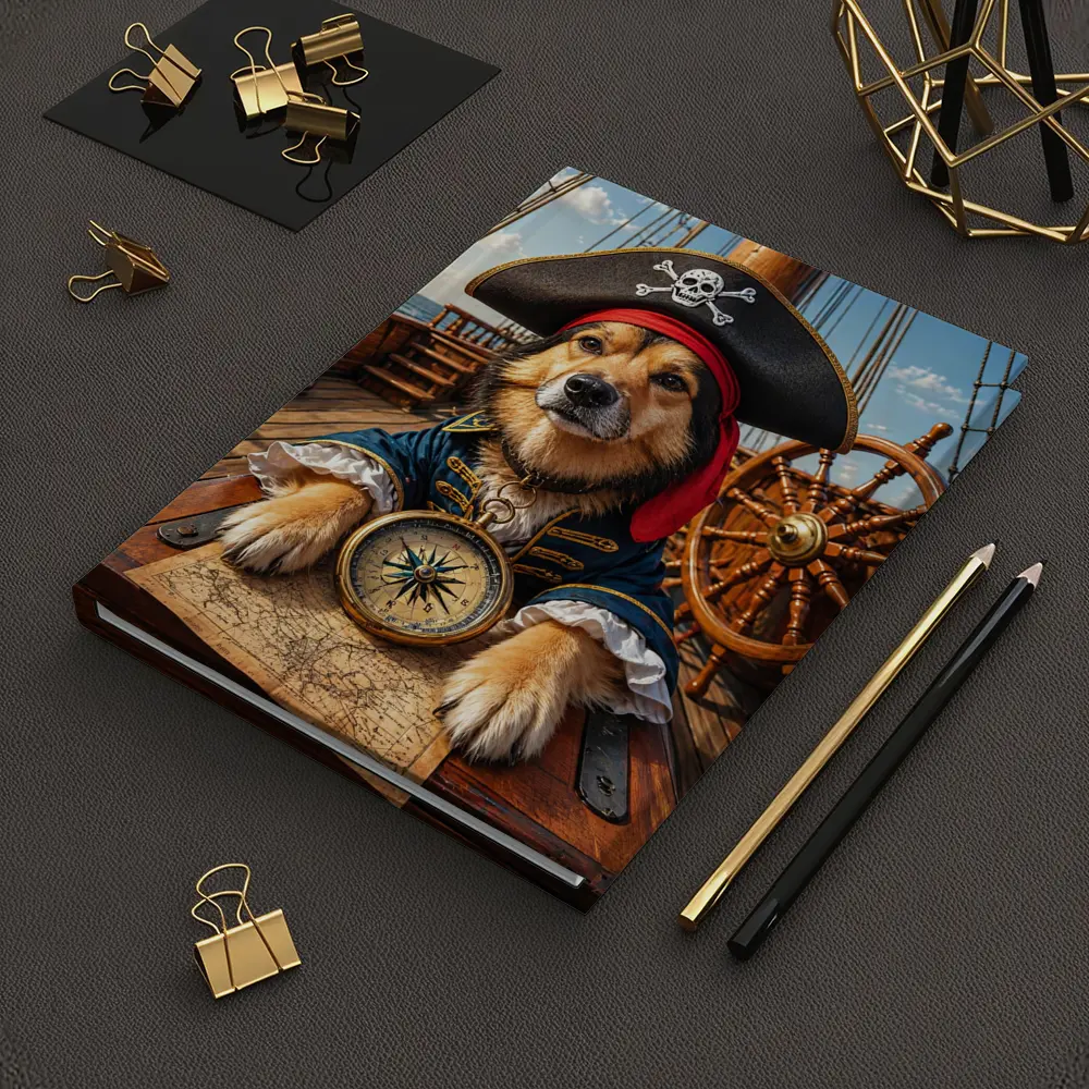 Golden Retriever Pirate Captain on Ship Deck – Notebooks