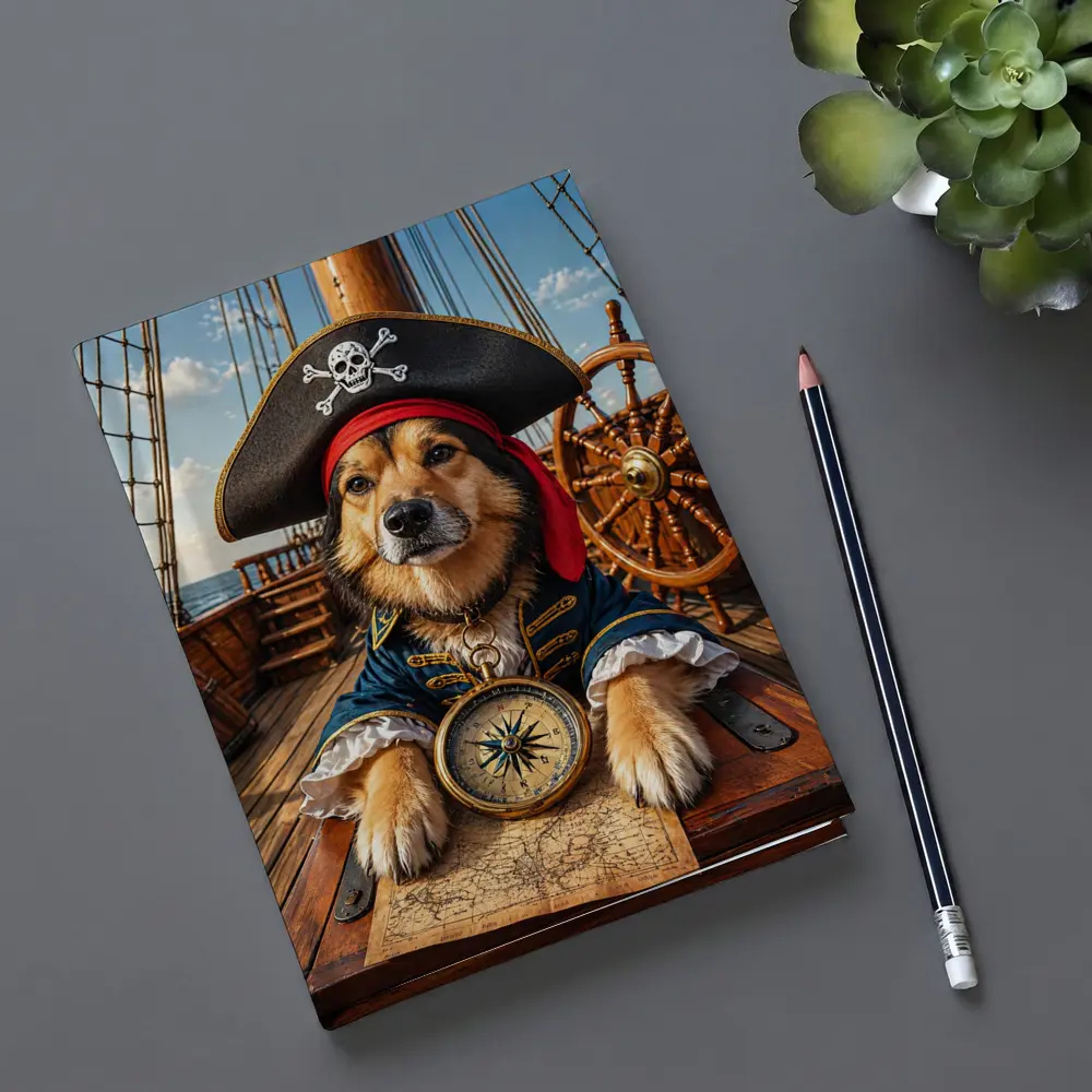 Golden Retriever Pirate Captain on Ship Deck – Notebooks