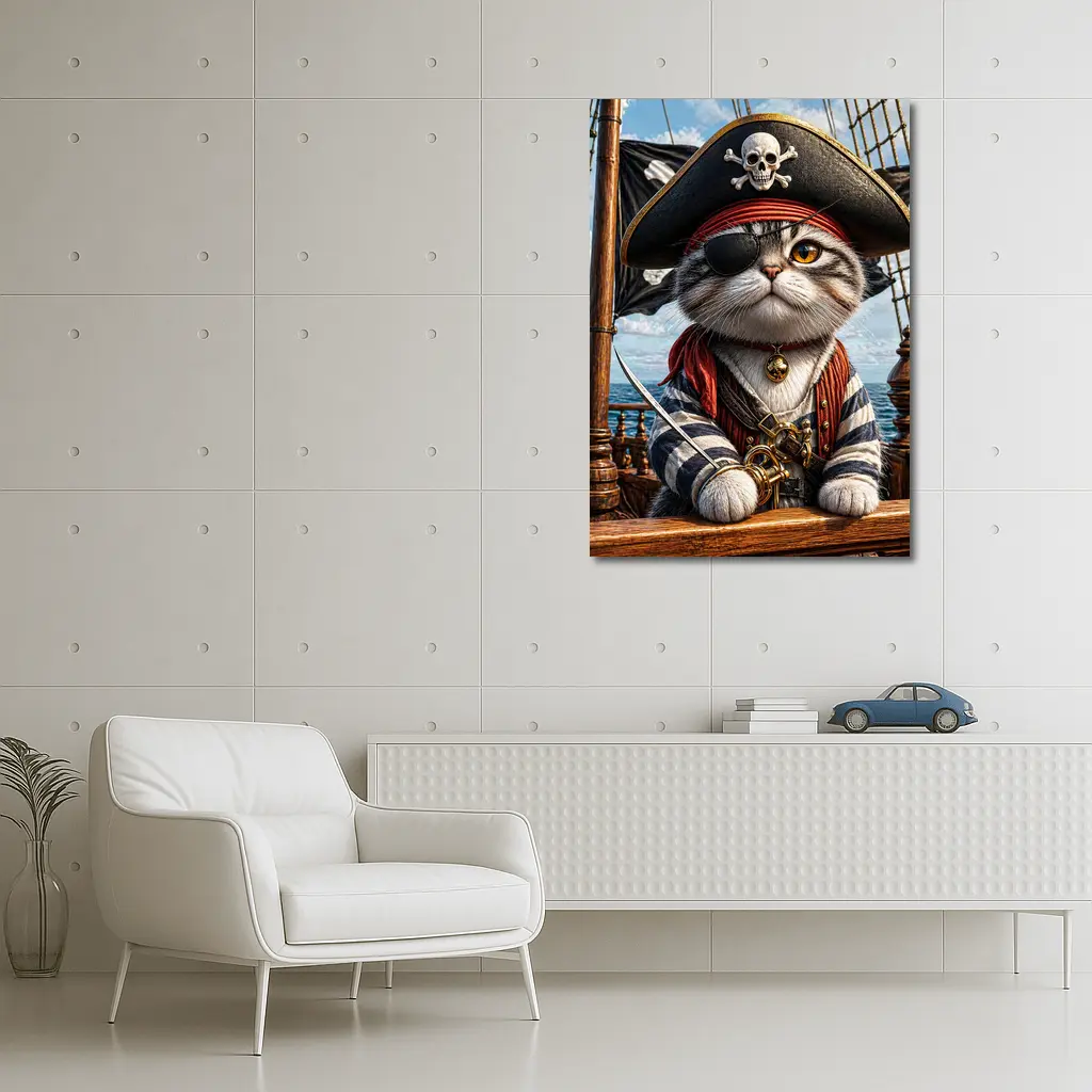 Pirate Cat on Ship Deck Ocean – Wall Art