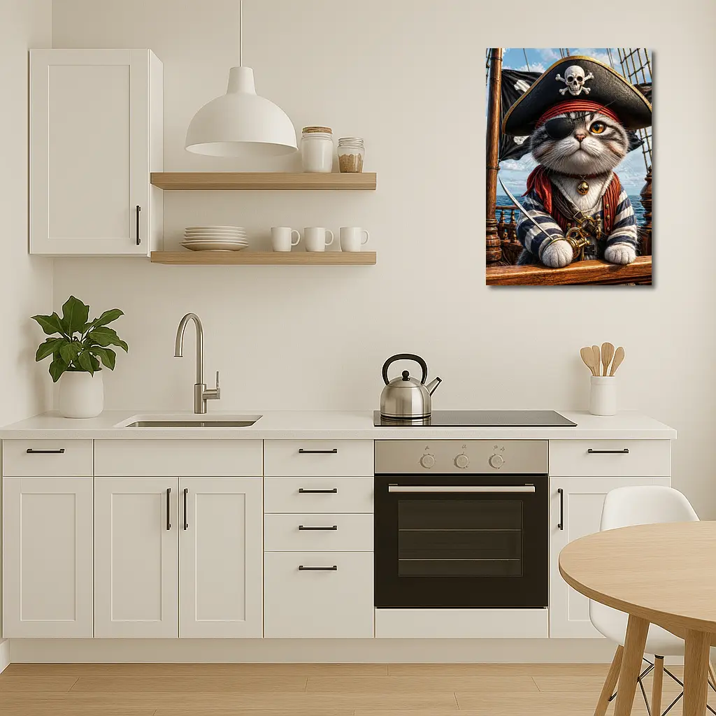 Pirate Cat on Ship Deck Ocean – Wall Art