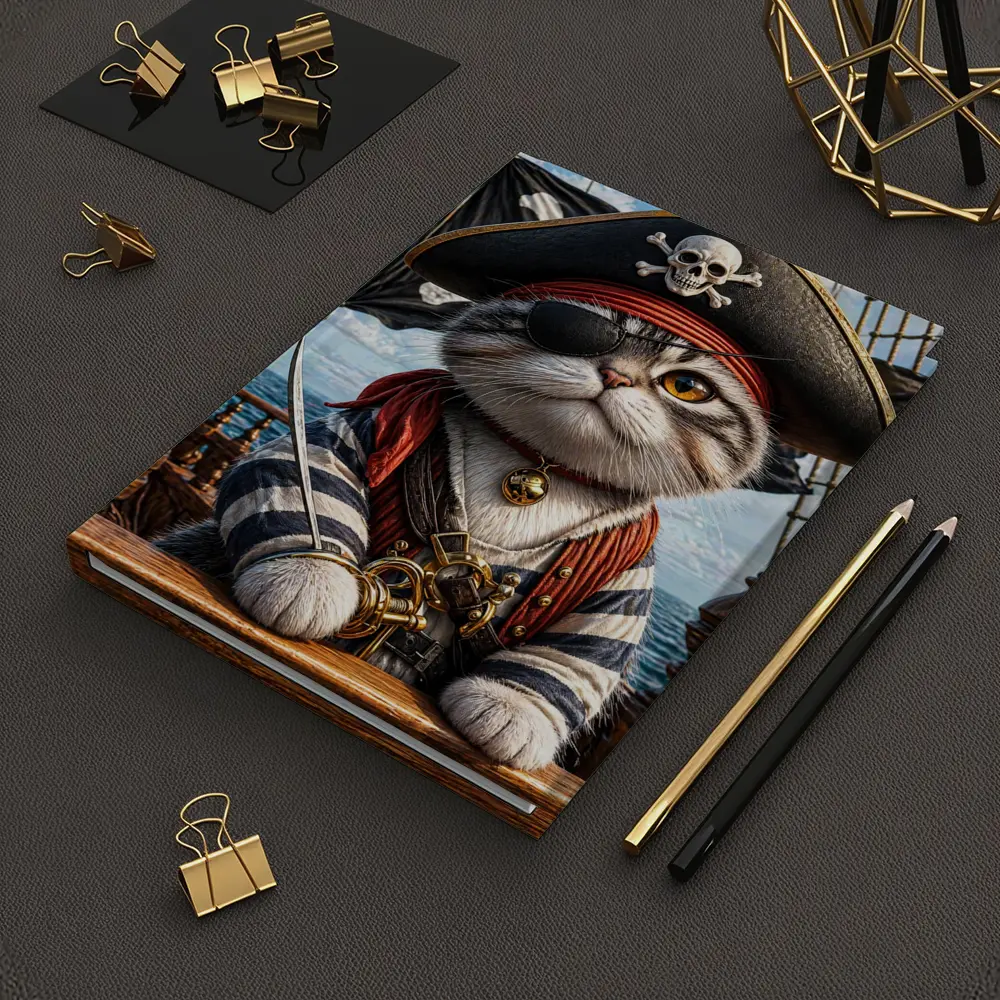 Pirate Cat on Ship Deck Ocean – Notebooks