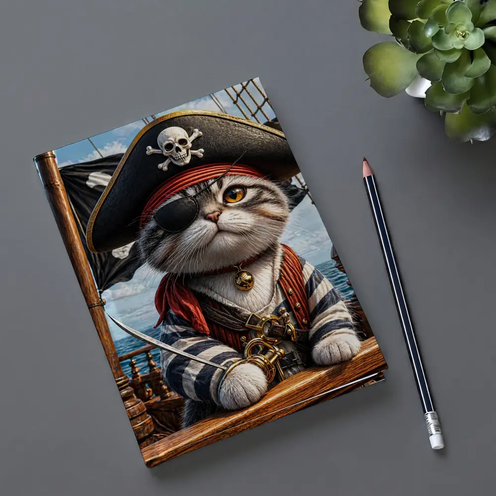 Pirate Cat on Ship Deck Ocean – Notebooks