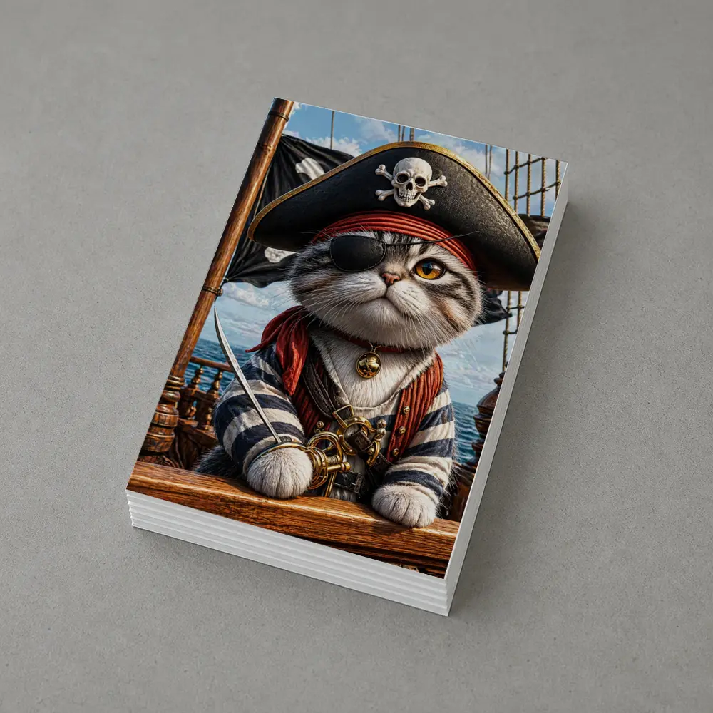 Pirate Cat on Ship Deck Ocean – Postcards