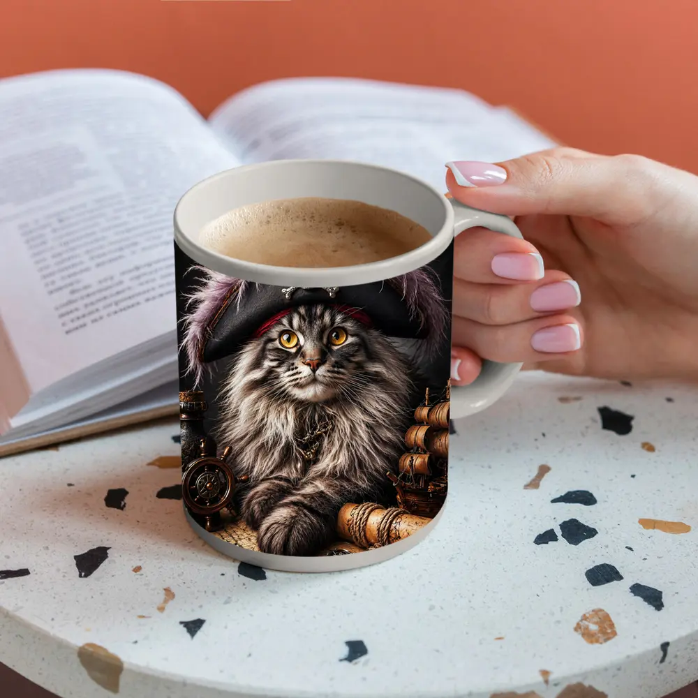 Maine Coon Pirate Captain Treasure Map Portrait – Mugs