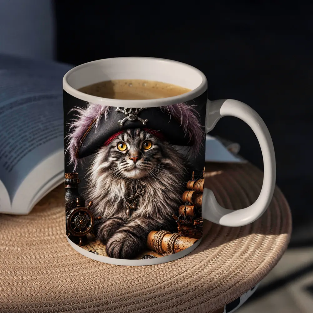 Maine Coon Pirate Captain Treasure Map Portrait – Mugs