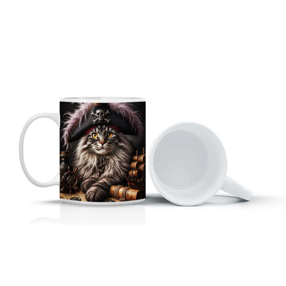 Maine Coon Pirate Captain Treasure Map Portrait – Mugs