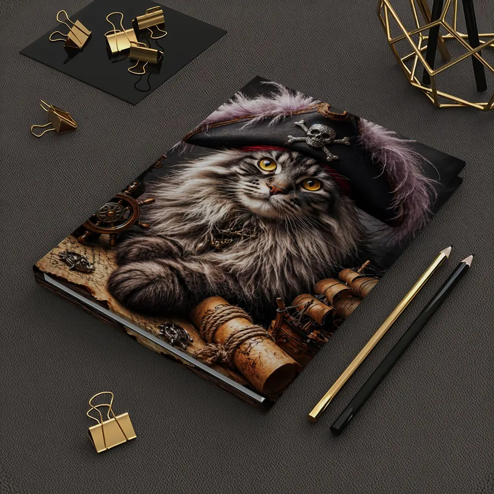 Maine Coon Pirate Captain Treasure Map Portrait – Notebooks