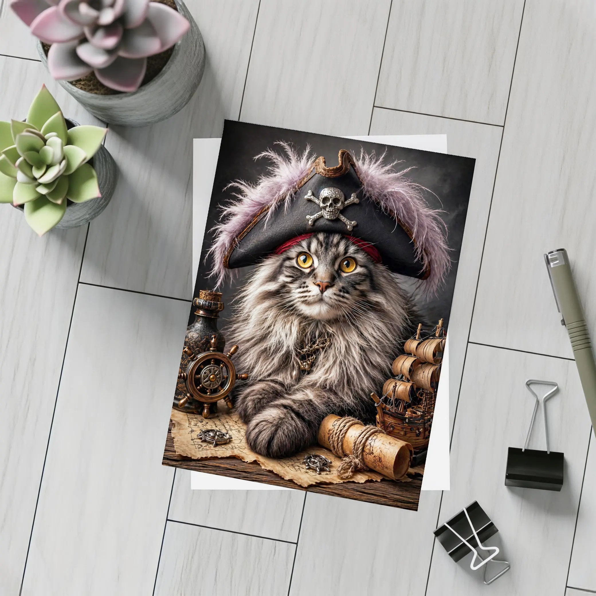 Maine Coon Pirate Captain Treasure Map Portrait – Postcards