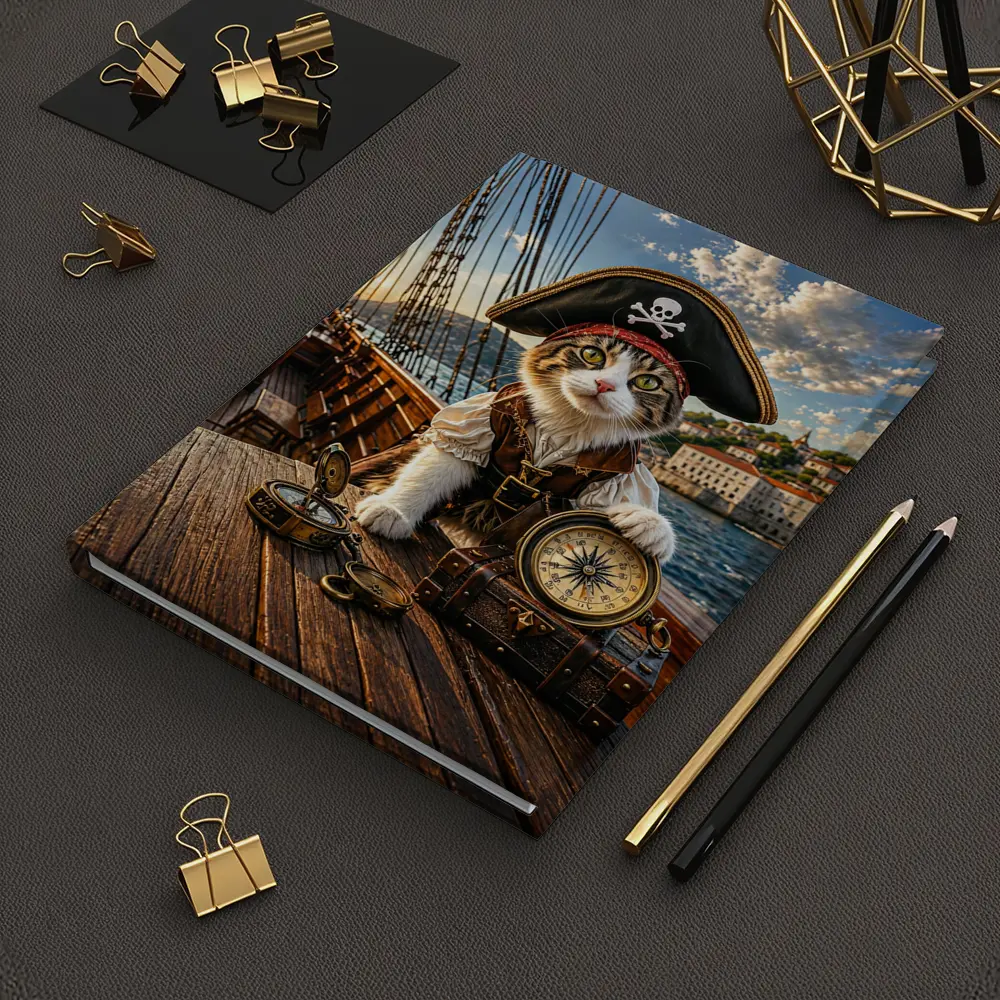 Pirate Cat With Compass On Ship – Notebooks