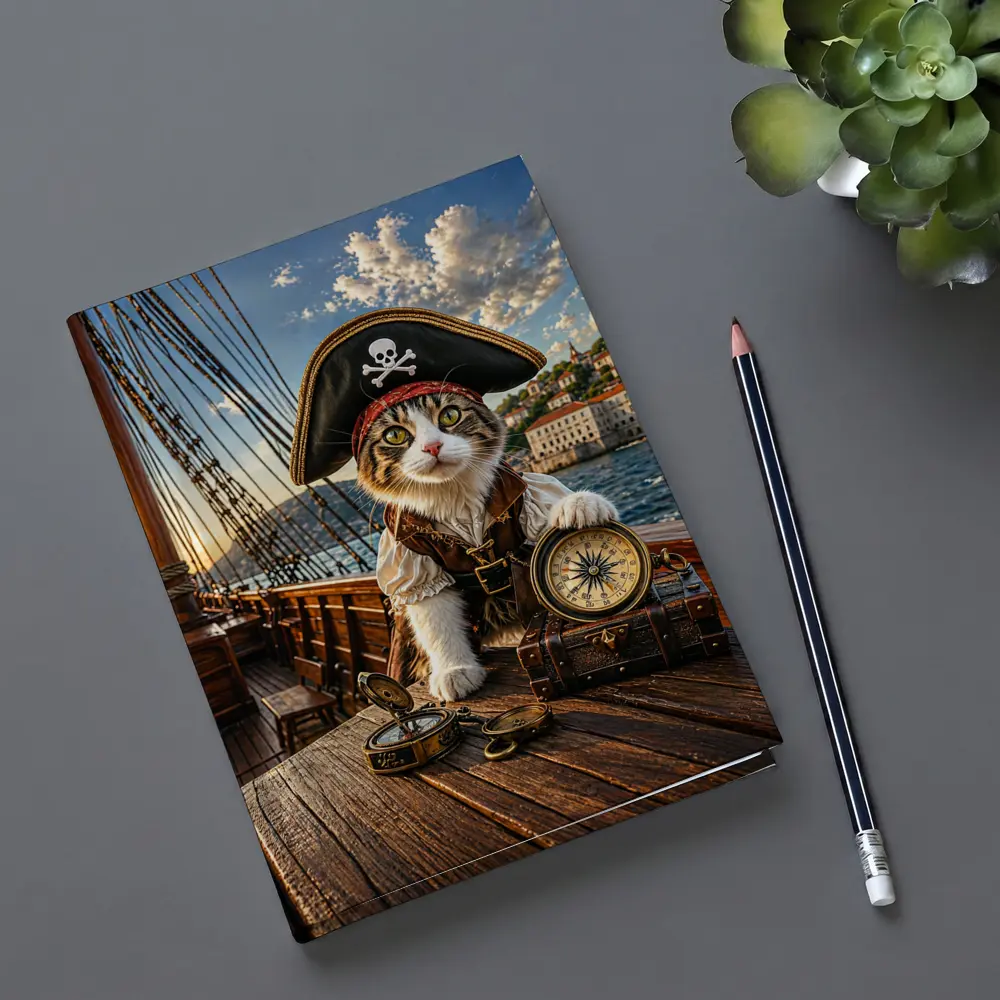 Pirate Cat With Compass On Ship – Notebooks