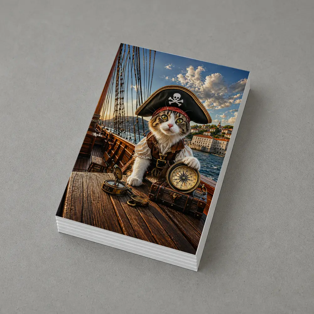 Pirate Cat With Compass On Ship – Postcards