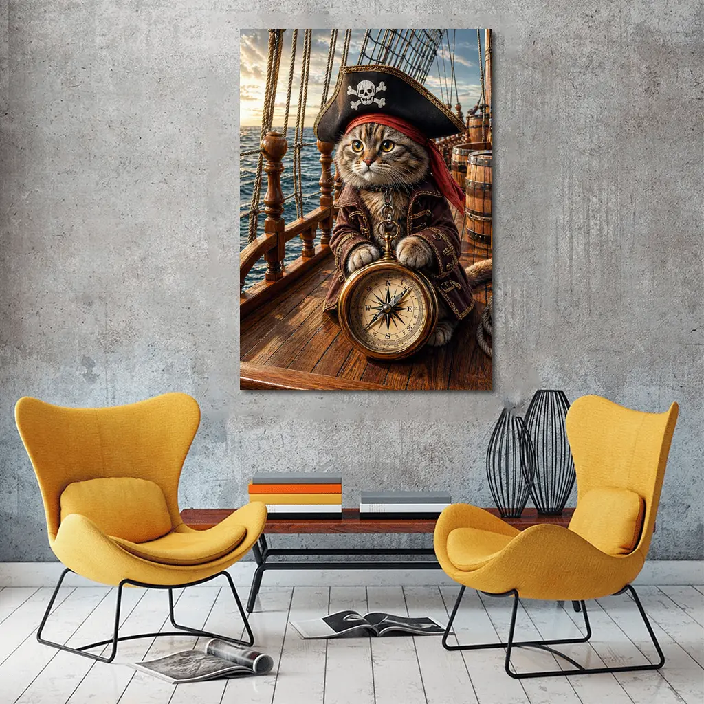 Scottish Fold Pirate Cat Compass Ship Deck – Wall Art