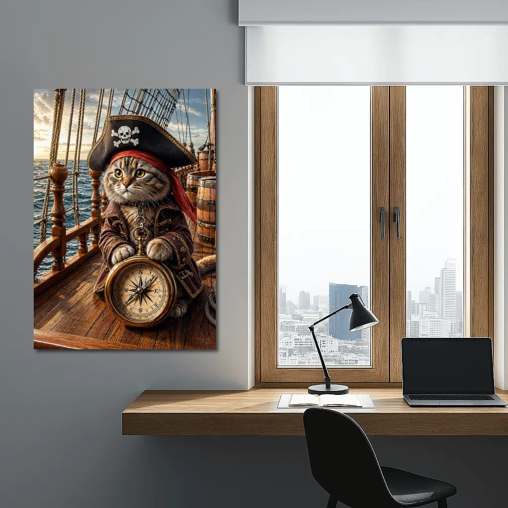 Scottish Fold Pirate Cat Compass Ship Deck – Wall Art