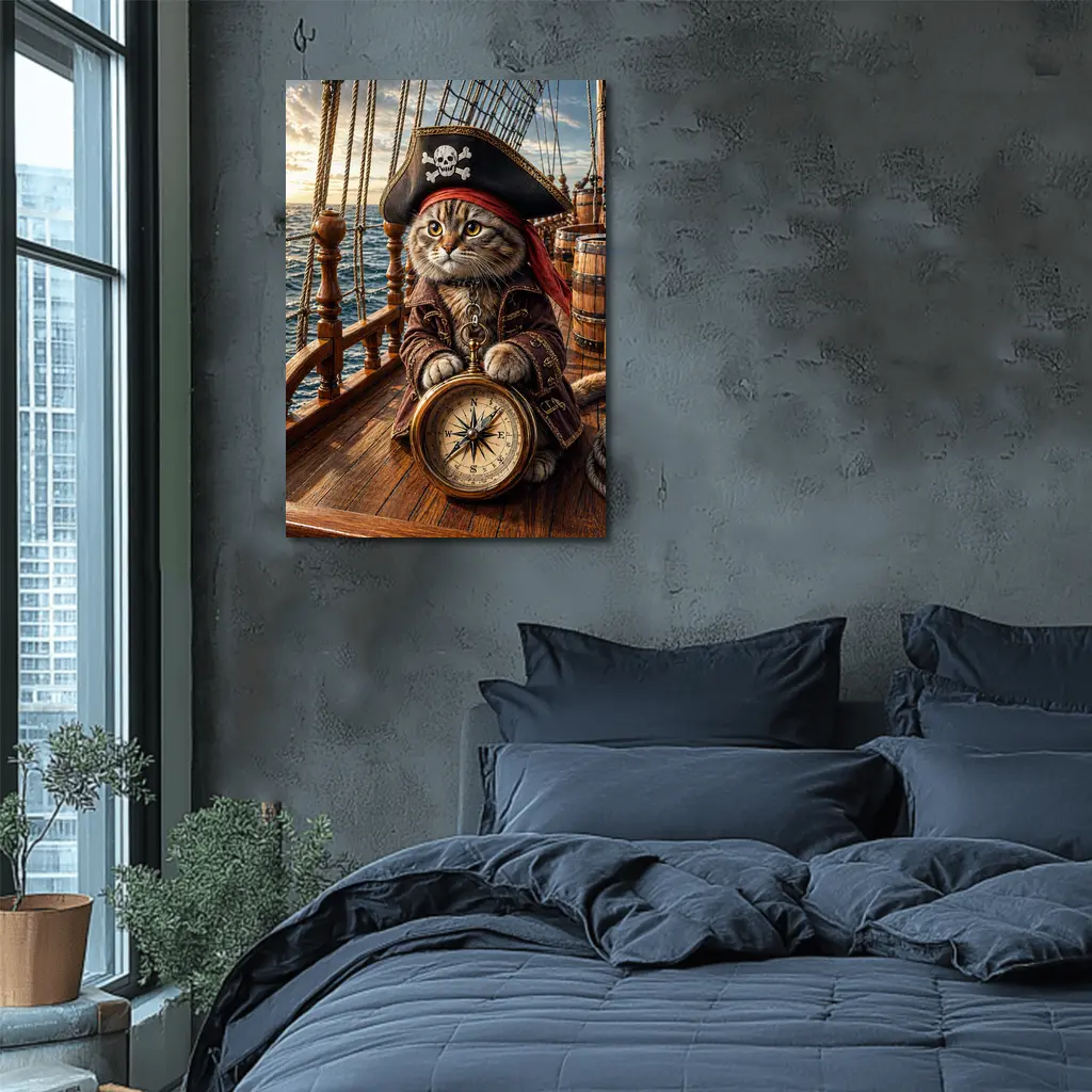 Scottish Fold Pirate Cat Compass Ship Deck – Wall Art
