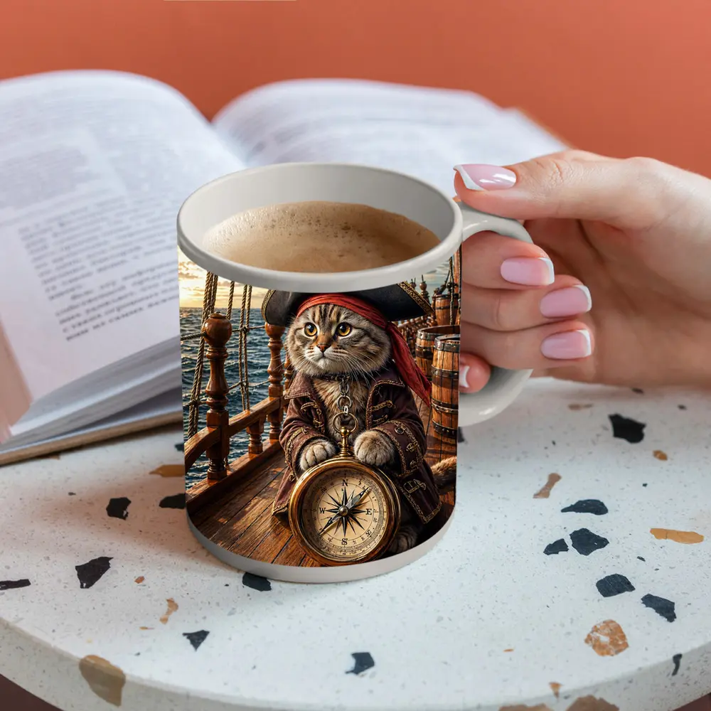 Scottish Fold Pirate Cat Compass Ship Deck – Mugs