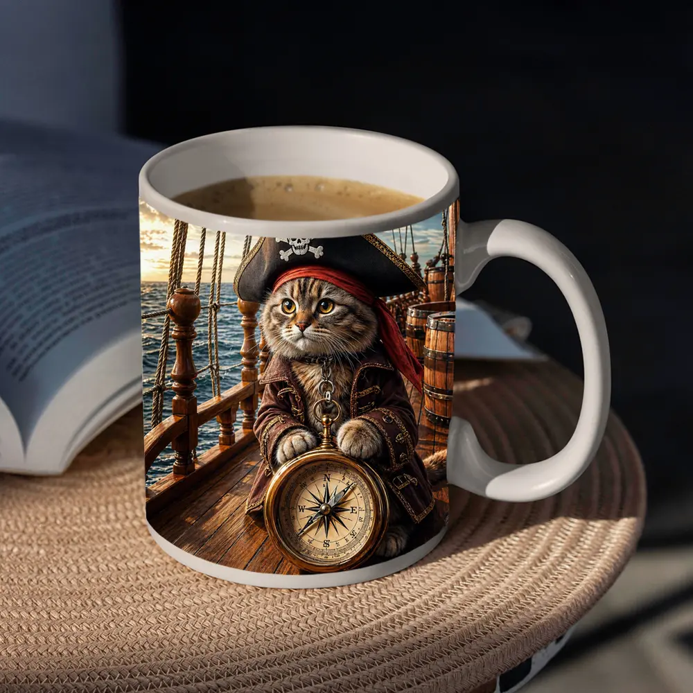 Scottish Fold Pirate Cat Compass Ship Deck – Mugs