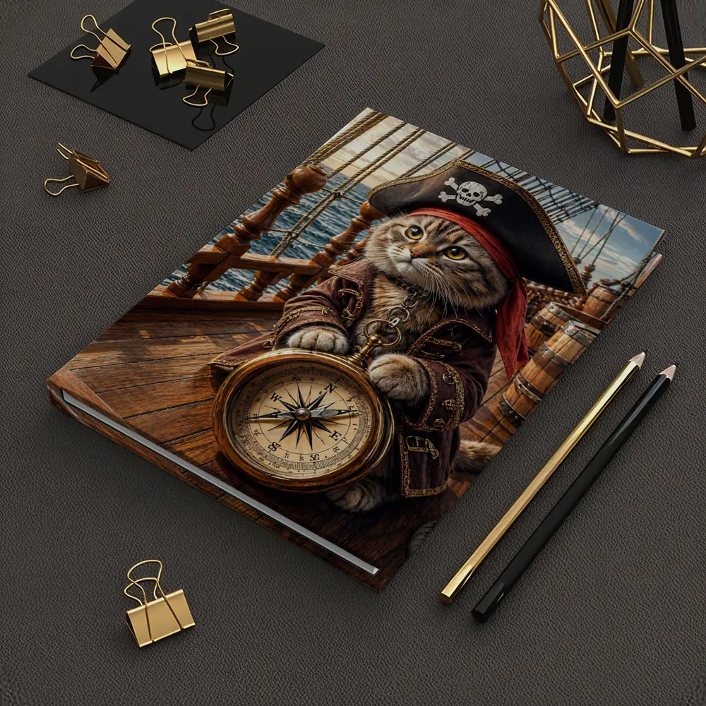 Scottish Fold Pirate Cat Compass Ship Deck – Notebooks