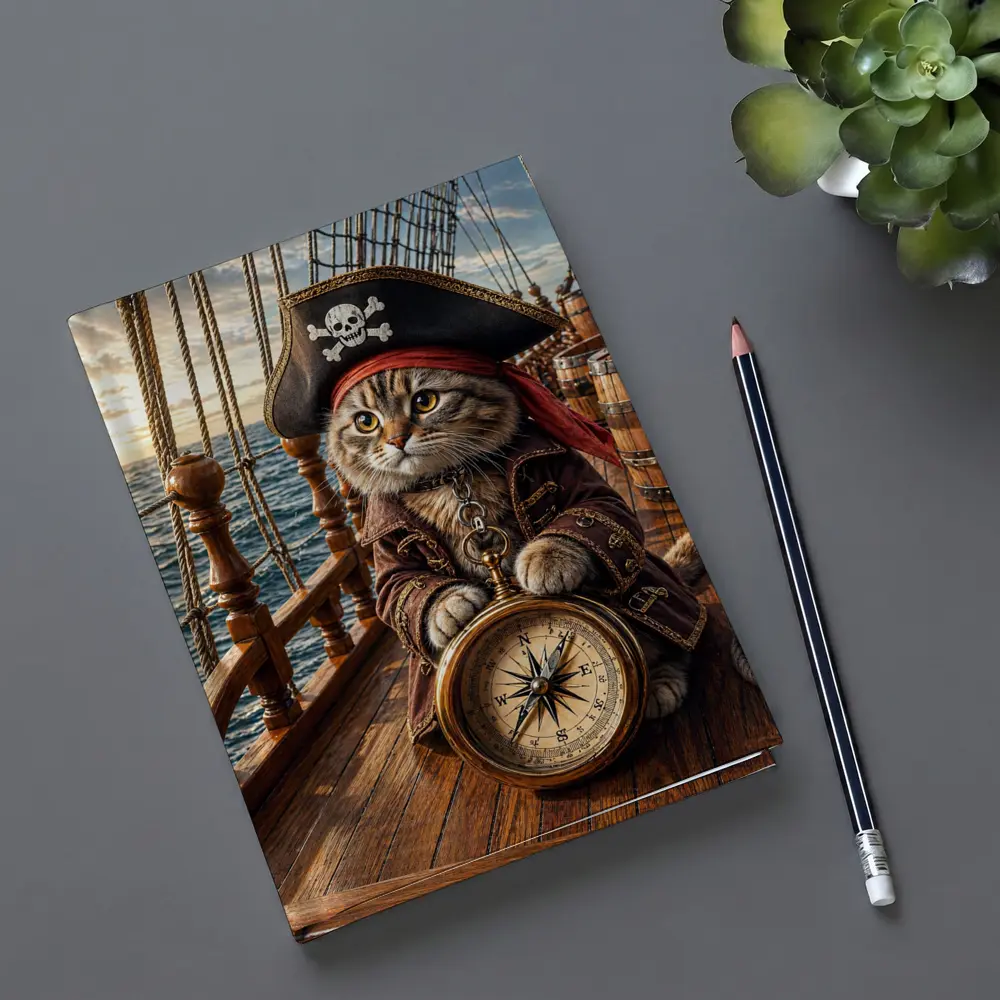 Scottish Fold Pirate Cat Compass Ship Deck – Notebooks