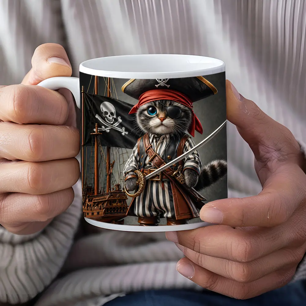 Pirate Cat With Sword and Ship – Mugs