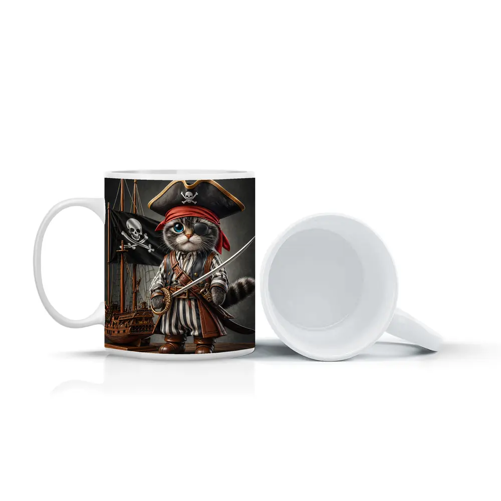 Pirate Cat With Sword and Ship – Mugs