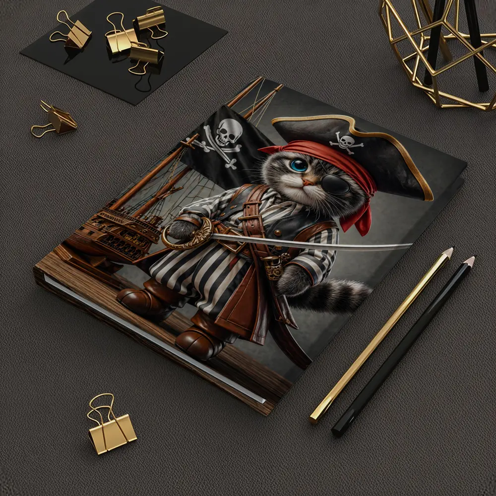 Pirate Cat With Sword and Ship – Notebooks