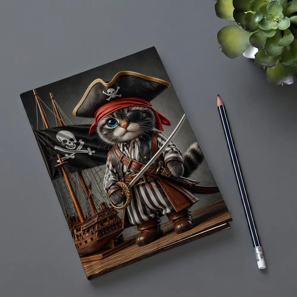 Pirate Cat With Sword and Ship – Notebooks