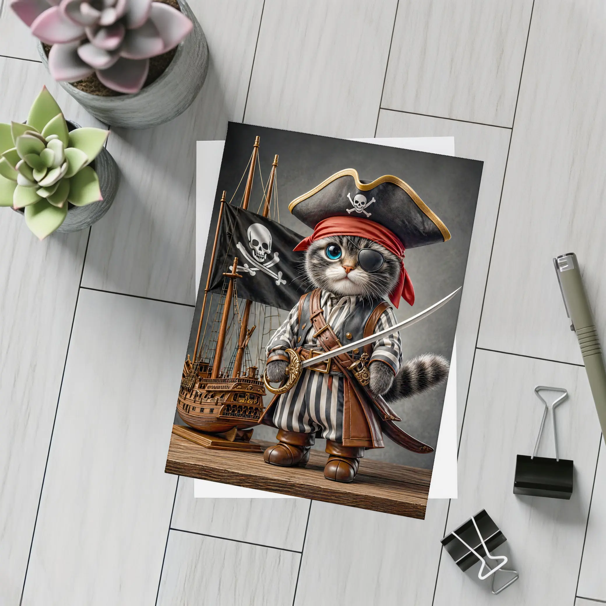Pirate Cat With Sword and Ship – Postcards