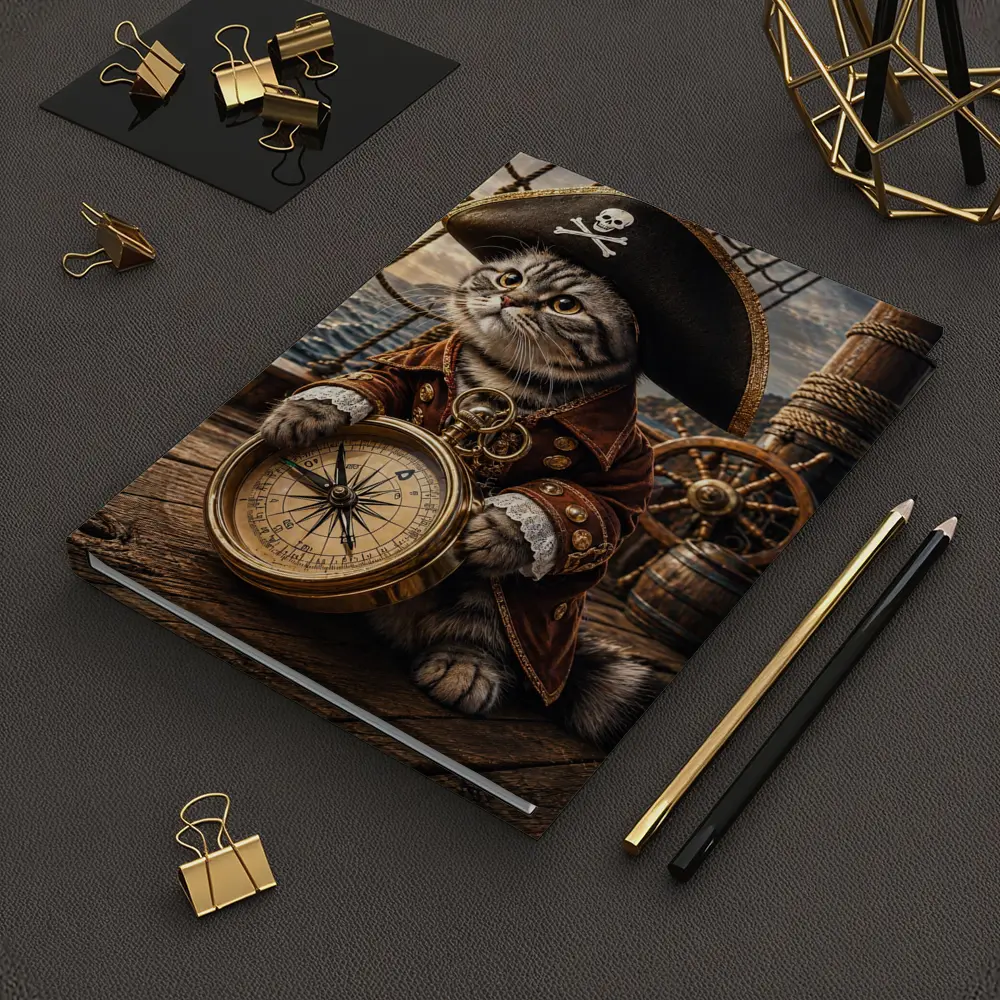 Scottish Fold Pirate Cat Holding Compass Ship – Notebooks