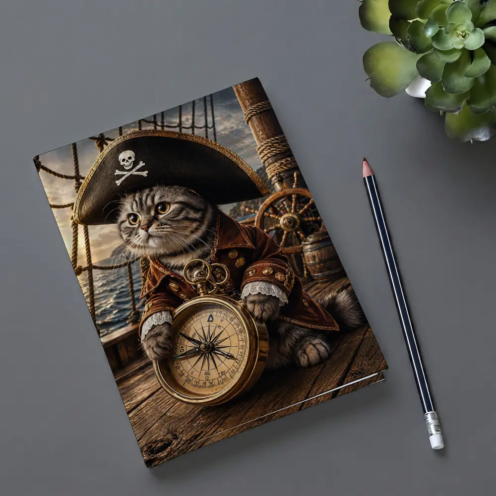 Scottish Fold Pirate Cat Holding Compass Ship – Notebooks