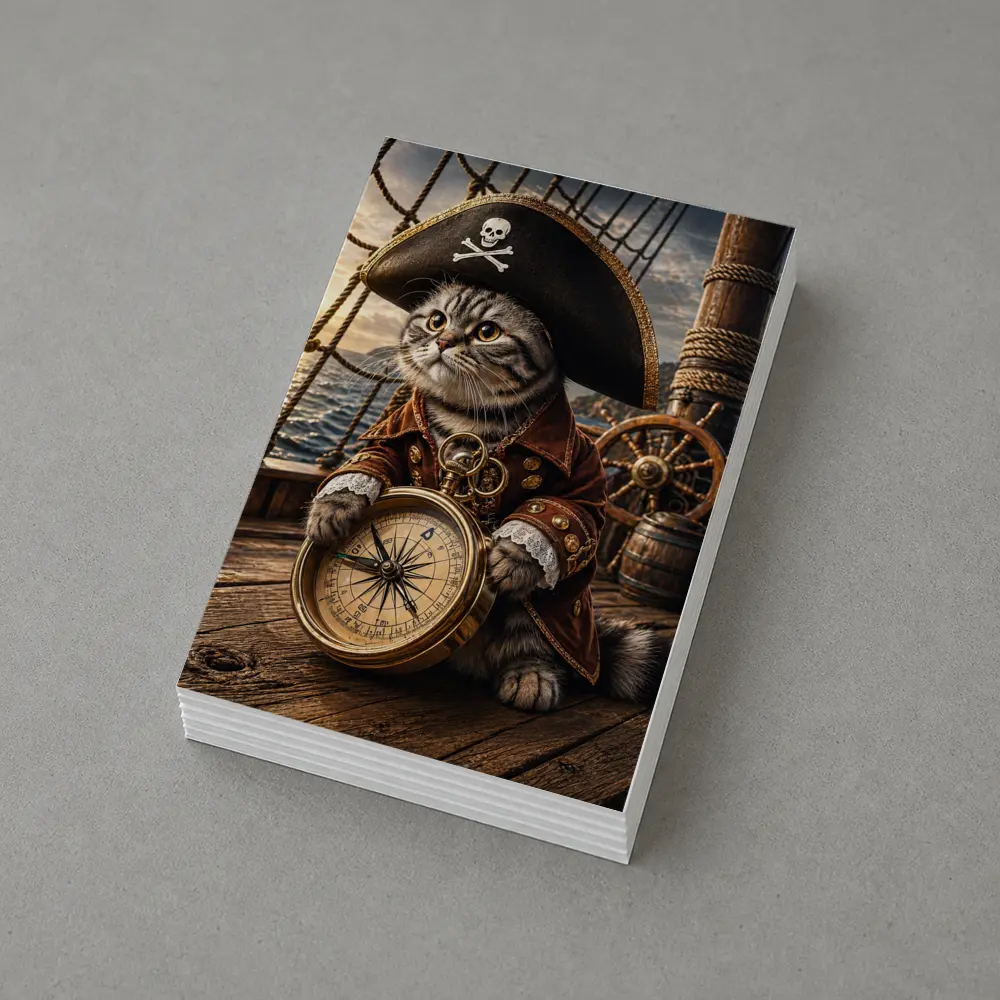 Scottish Fold Pirate Cat Holding Compass Ship – Postcards
