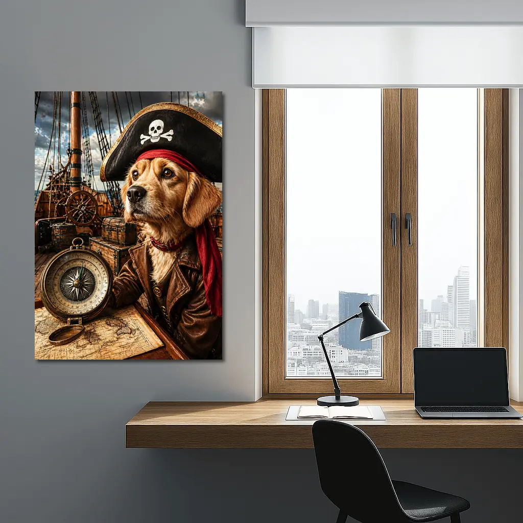 Golden Retriever Pirate Captain Ship Deck – Wall Art