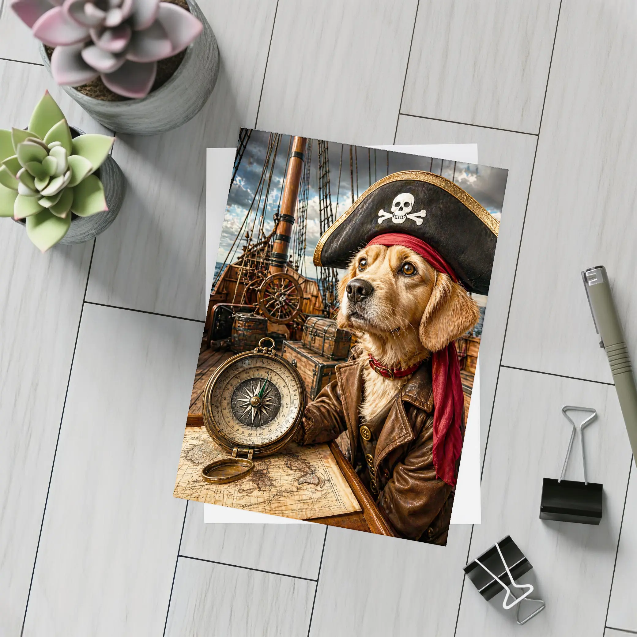 Golden Retriever Pirate Captain Ship Deck – Postcards